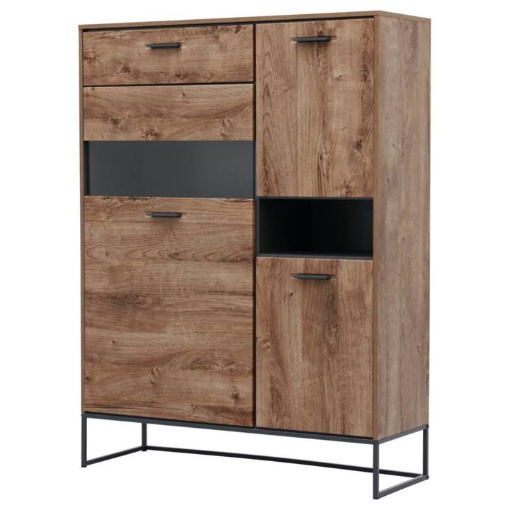 Vitrína MANHATTAN dub havelland cognac/grafit, šírka 110 cm 1