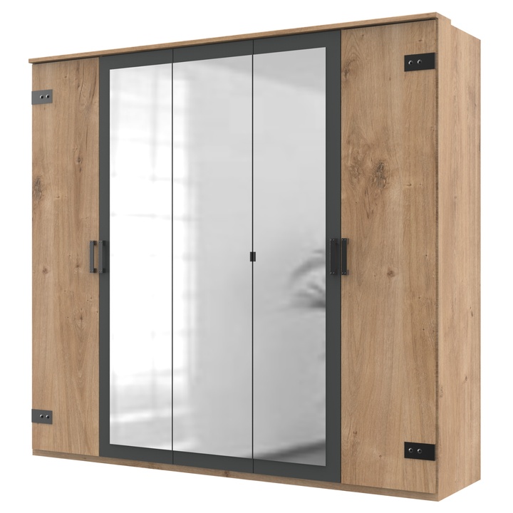 Šatníková skriňa MARION doskový dub/grafit, šírka 225 cm, 3 zrkadlá 1