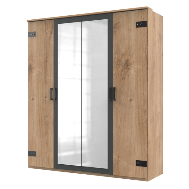 Šatníková skriňa MARION doskový dub/grafit, šírka 180 cm, 2 zrkadlá 1