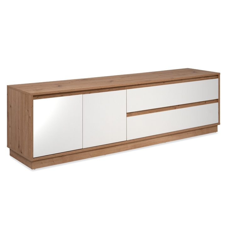 TV stolík MARMION dub artisan/biela vysoký lesk 1