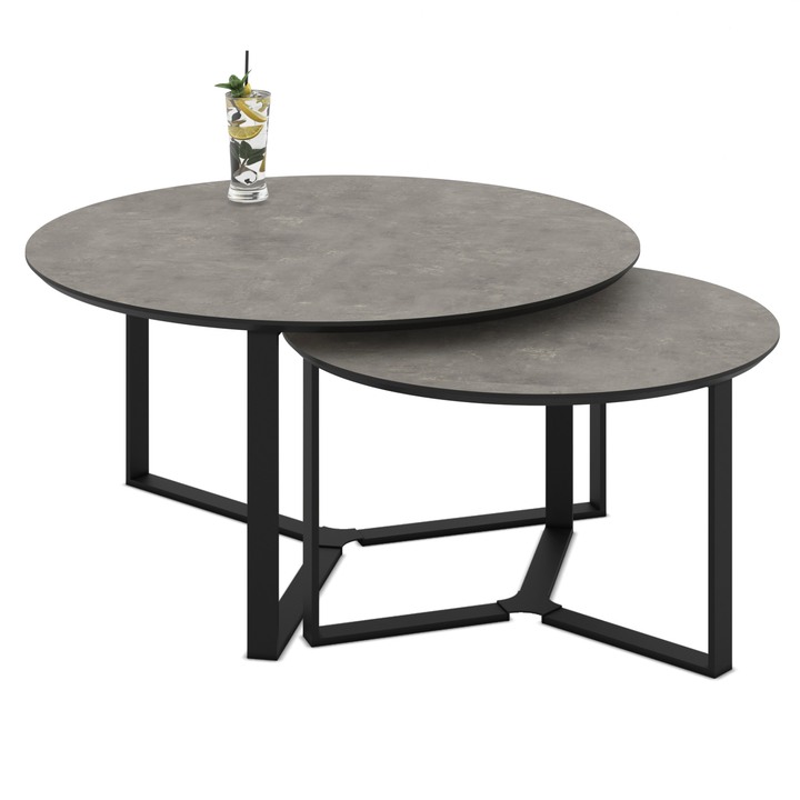 Konferenčný stolík MASSA betón tmavý/čierna, sada 2 ks 1