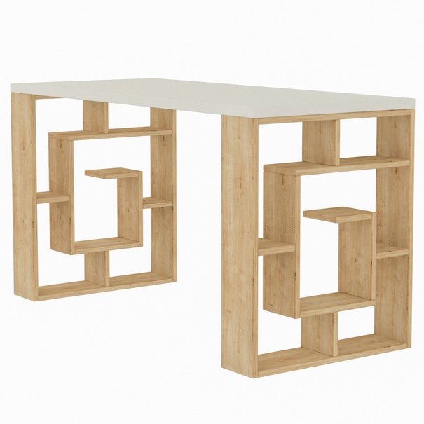 Písací stôl MAZE biela/dub 1