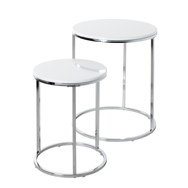 Prístavný stolík MERLIN biela/chróm, sada 2 ks 1