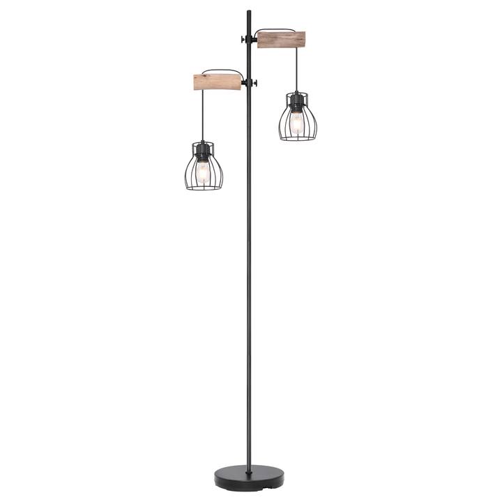 Stojacia lampa MINA čierny kov/svetlé drevo 1