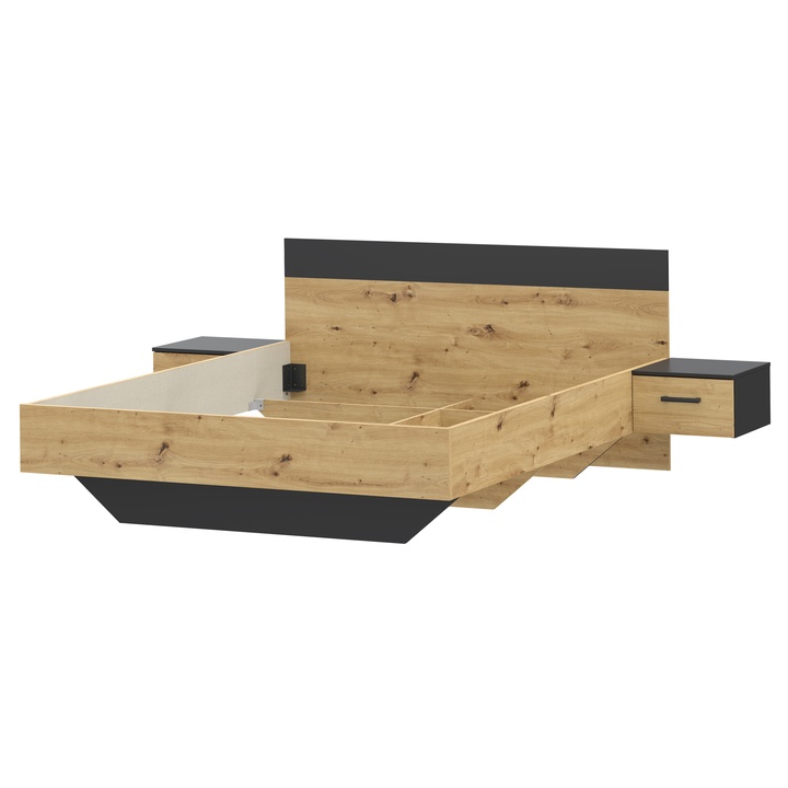 Posteľ s nočnými stolíkmi MONESSA dub artisan/čierna, 160x200 cm 1
