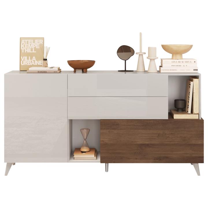 Komoda  MONOCA 2 biela lesklá/orech 1