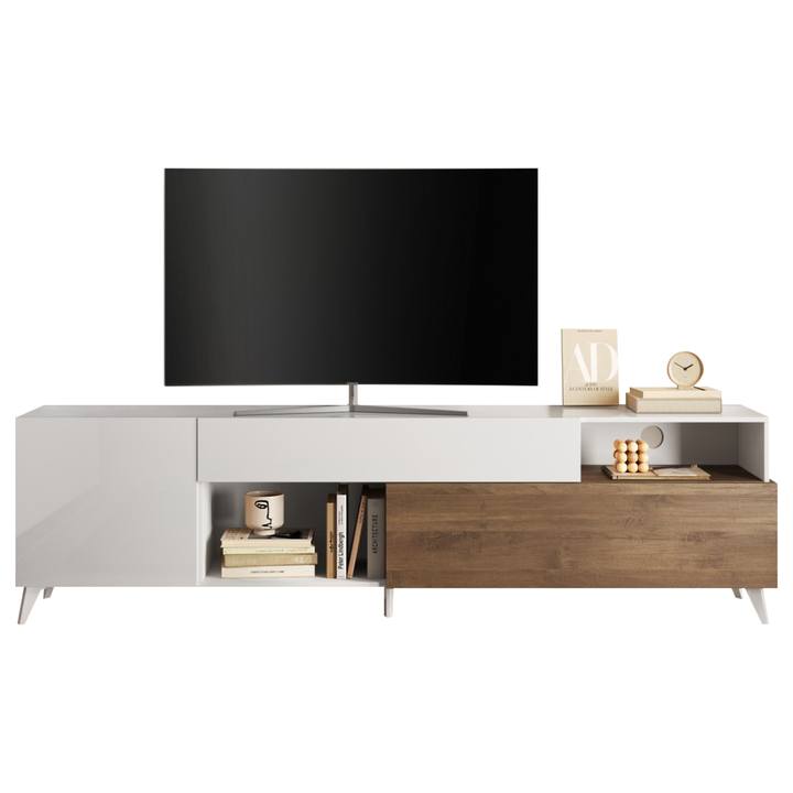 TV komoda  MONOCA 2 biela lesklá/orech 1