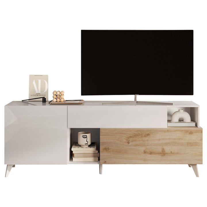 TV komoda  MONOCA biela lesklá/dub 1