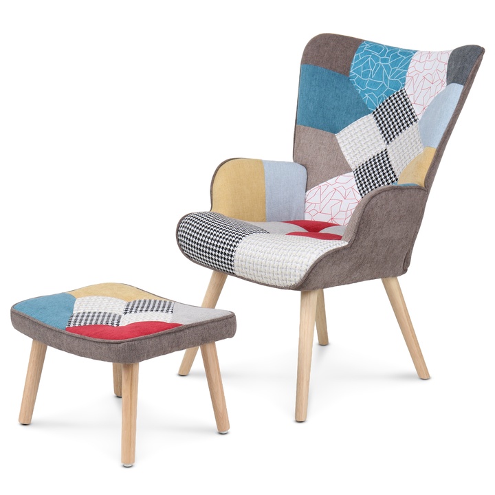 Kreslo s podnožkou NATAN patchwork 1