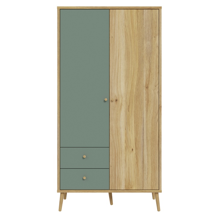 Šatníková skriňa NESRYN dub mauvella/šalviová zelená, šírka 95 cm 1
