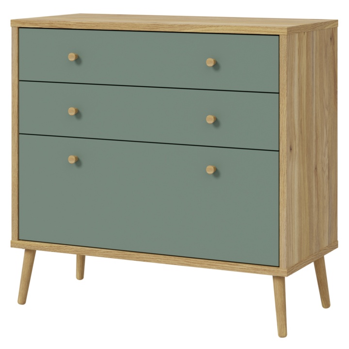 Komoda  NESRYN dub mauvella/šalviová zelená 1