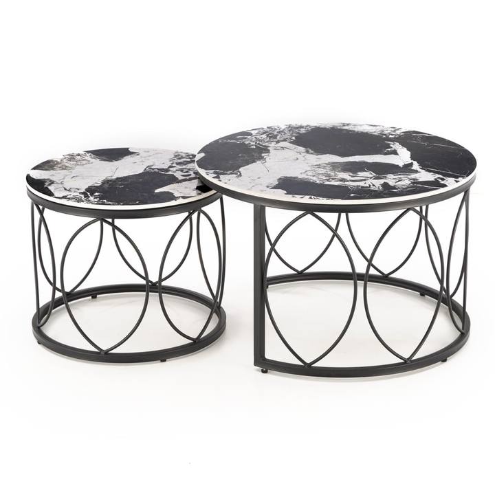 Konferenčný stolík OLIXONDRO čierny mramor/čierna, sada 2 ks 1