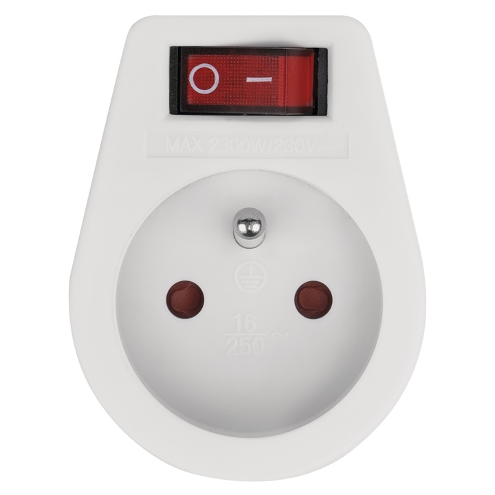 Zásuvka s vypínačom 1x P0027 biela, guľatá, s vypínačom 1