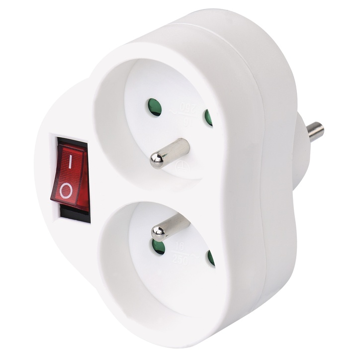 Rozbočovacia zásuvka 2x P0062 biela, s vypínačom 1