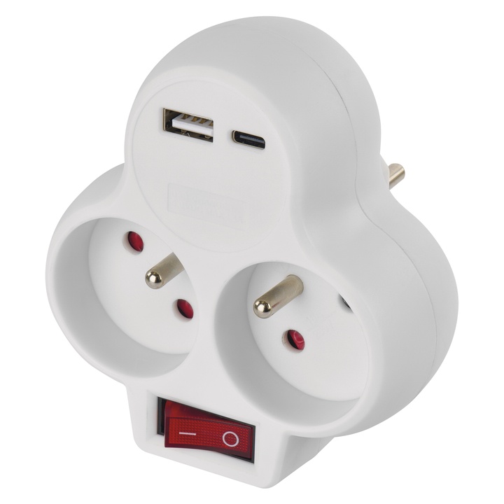 Rozbočovacia zásuvka 4x P0073 biela, 2×USB, s vypínačom 1