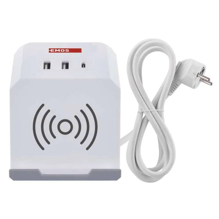 Predlžovací kábel P0212CQ biela, 2 zásuvky, 2x USB-A, 1x USB-C, Qi, dĺžka 2 m 1