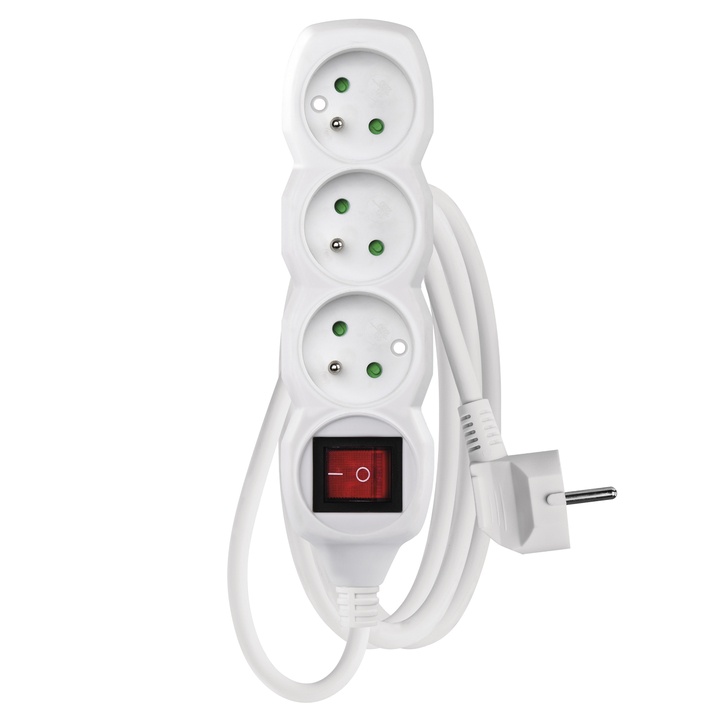 Predlžovací kábel s vypínačom P1311 biela, 3 zásuvky, dĺžka 1,2 m 1