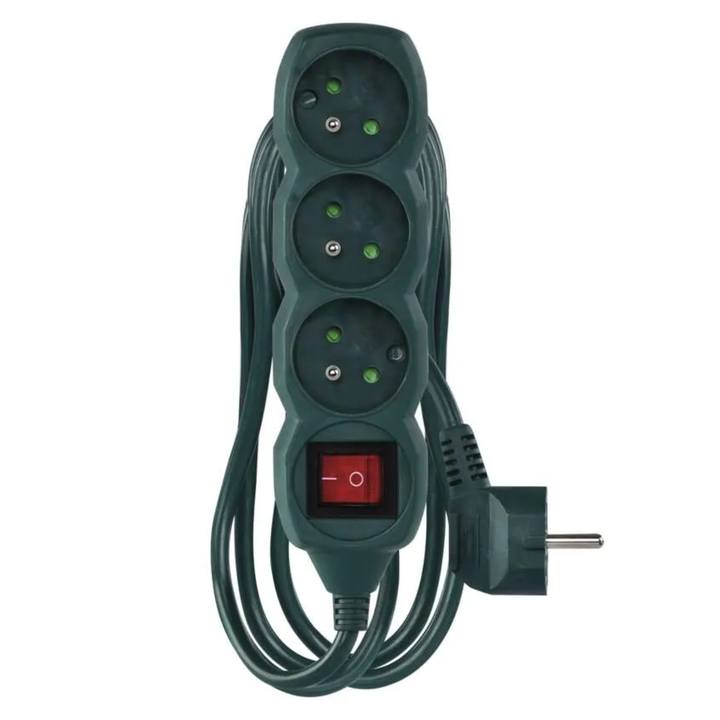 Predlžovací kábel s vypínačom P1312Z zelená, 3 zásuvky, dĺžka 2 m 1
