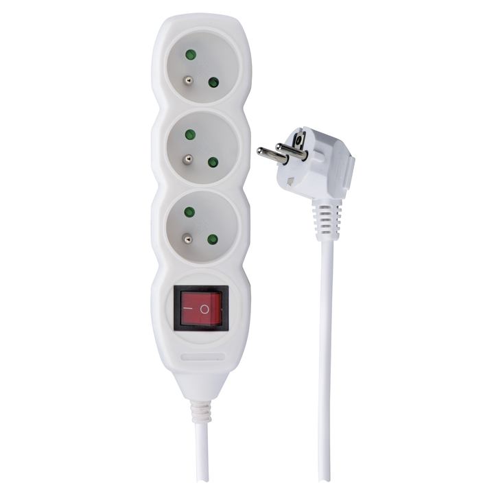 Predlžovací kábel s vypínačom P1313 biela, 3 zásuvky, 3 m 1