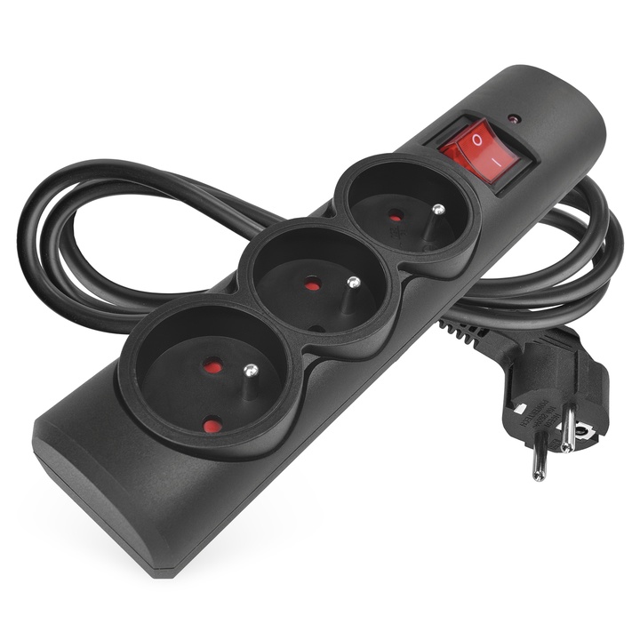 Prepäťová ochrana P54013/14 čierna, 3 zásuvky, dĺžka 1,5 m 1
