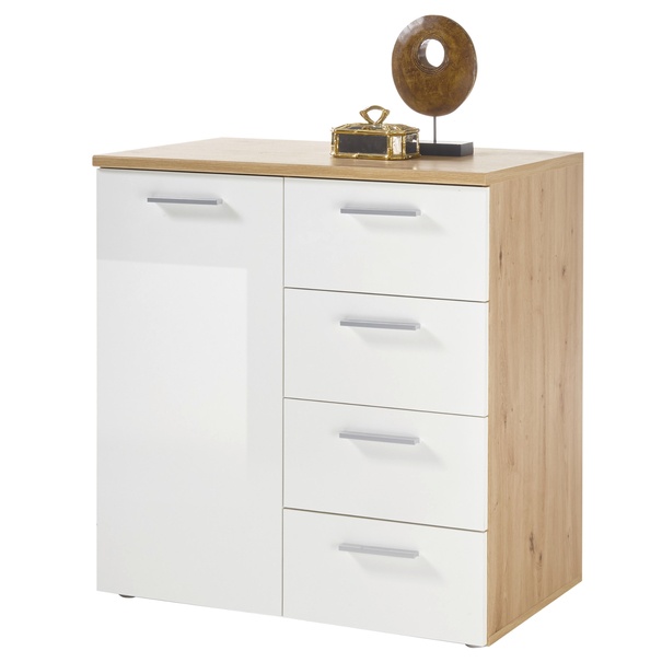Komoda PABLO 3 dub artisan/biela lesklá 1