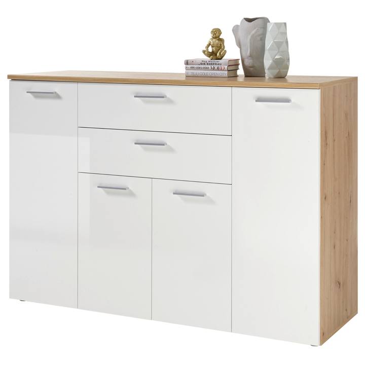 Komoda PABLO 5 dub artisan/biela lesklá 1