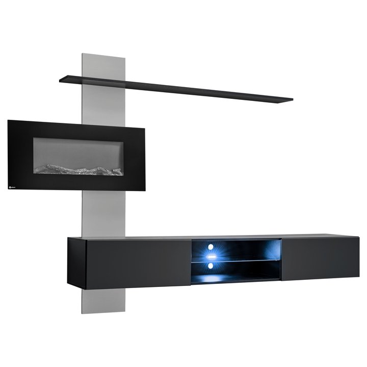 Obývacia stena PALAS II čierna/sivá/čierna vysoký lesk 1