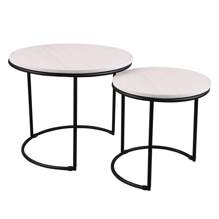 Prístavný stolík PAULA čierna/biela, sada 2 ks 1