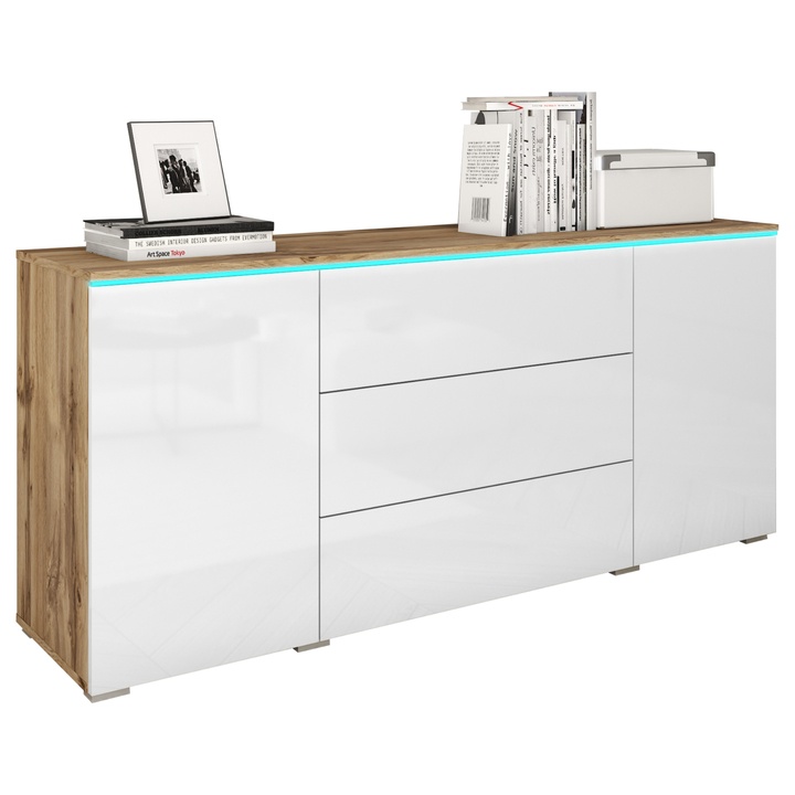 Komoda PAVIA 150 dub wotan/biela lesklá 1