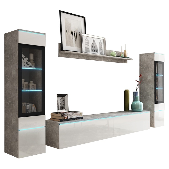 Obývacia stena PAVIA II betón/biela lesklá 1