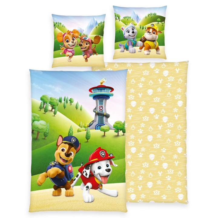 Posteľná bielizeň PAW PATROL žltá, 70x90 a 140x200 cm 1