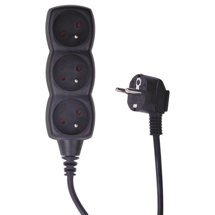 Predlžovací kábel PC0311 čierna, 3 zásuvky, 1,5 m 1