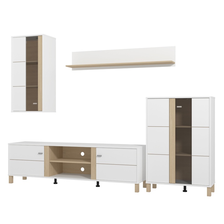 Obývacia stena PEMA biela/dub portský svetlý 1