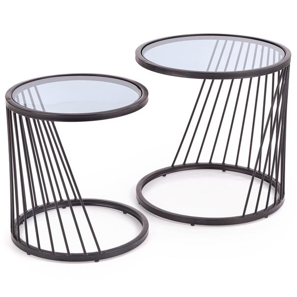Sada 2 prístavných stolkov POSEIDON čierna/dymové sklo 1
