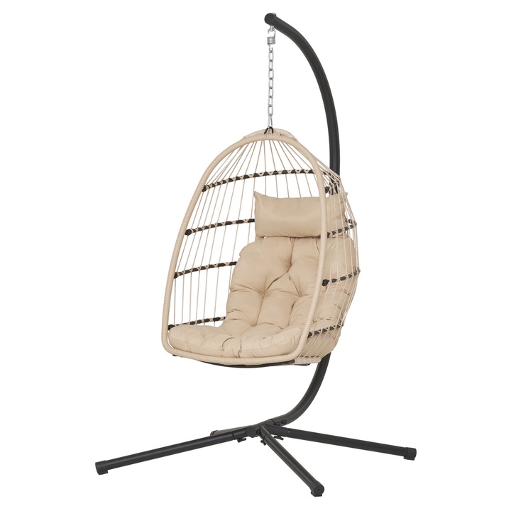 Závesné kreslo POTROS béžová/sivá/čierna 1