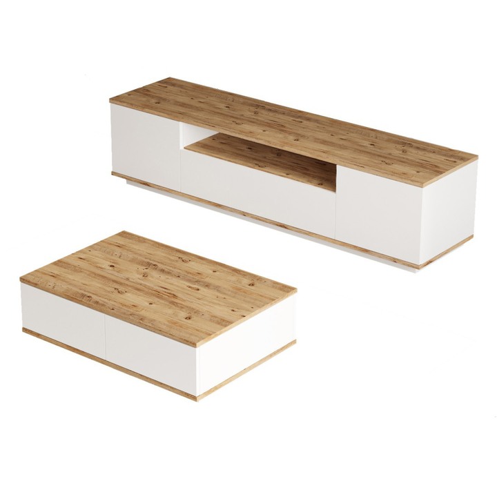 TV stolík + konferenčný stolík PRIVE 4 borovica atlantic/biela 1