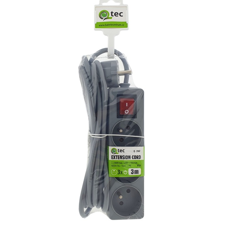 Predlžovací kábel s vypínačom Q-396F sivá, 3 zásuvky, 3 m 1