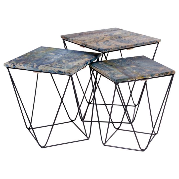 Sada 3 ks prístavných stolíkov RONCHA modrá 1