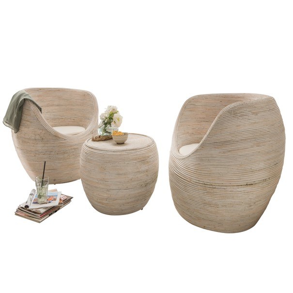 Záhradná zostava ROUND biely ratan/krémová 1