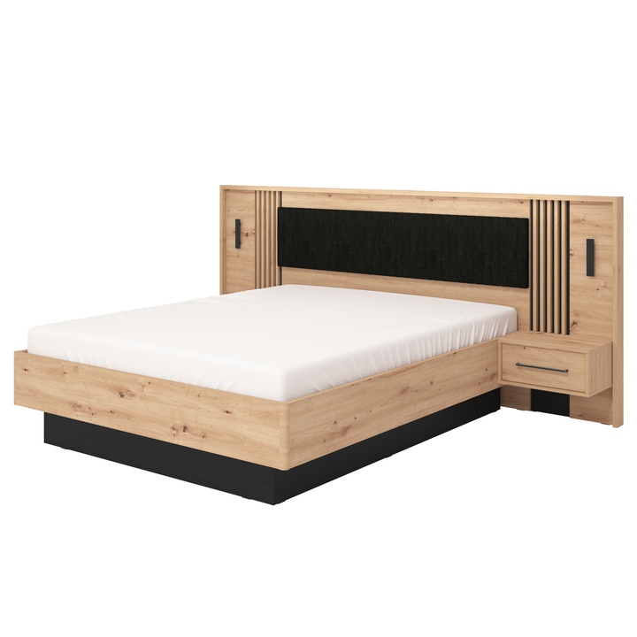 Posteľ s nočnými stolíkmi SCALA dub artisan/čierna, 160x200 cm 1