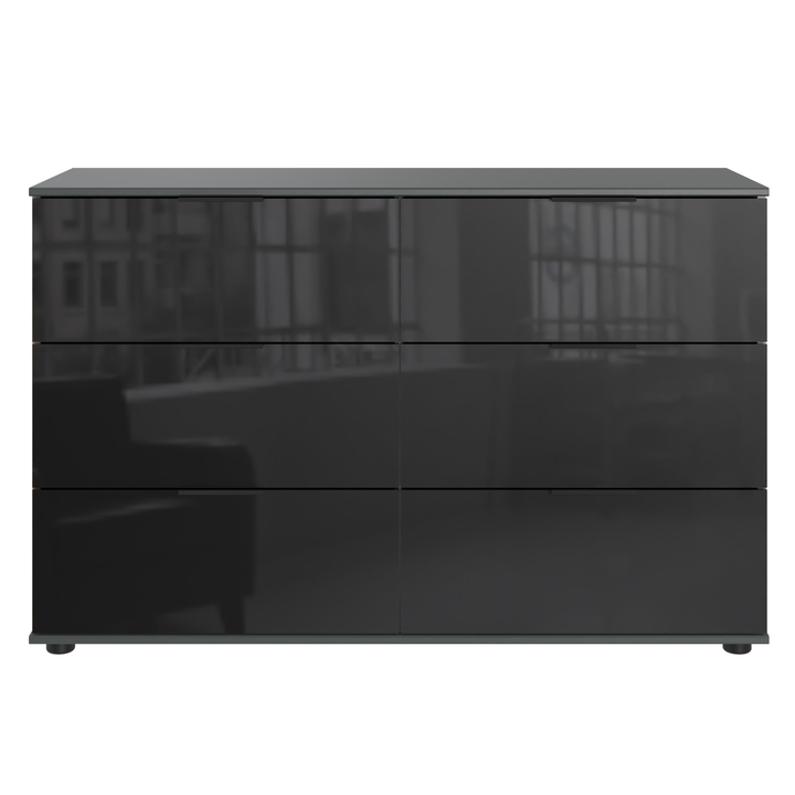 Komoda SHANIA X grafitová/čierne sklo, 6 zásuviek 1