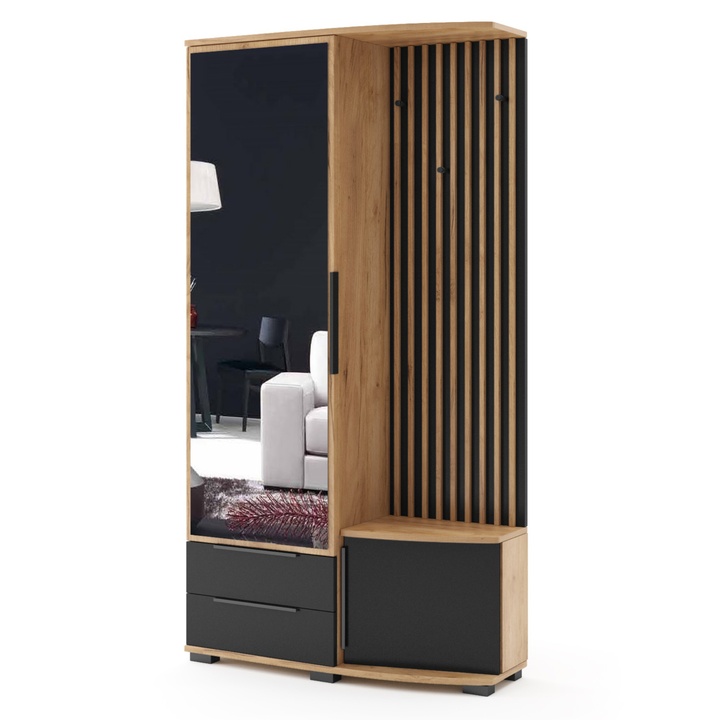 Predsieňová zostava SORENTO dub craft/čierna/zrkadlo, ľavá 1