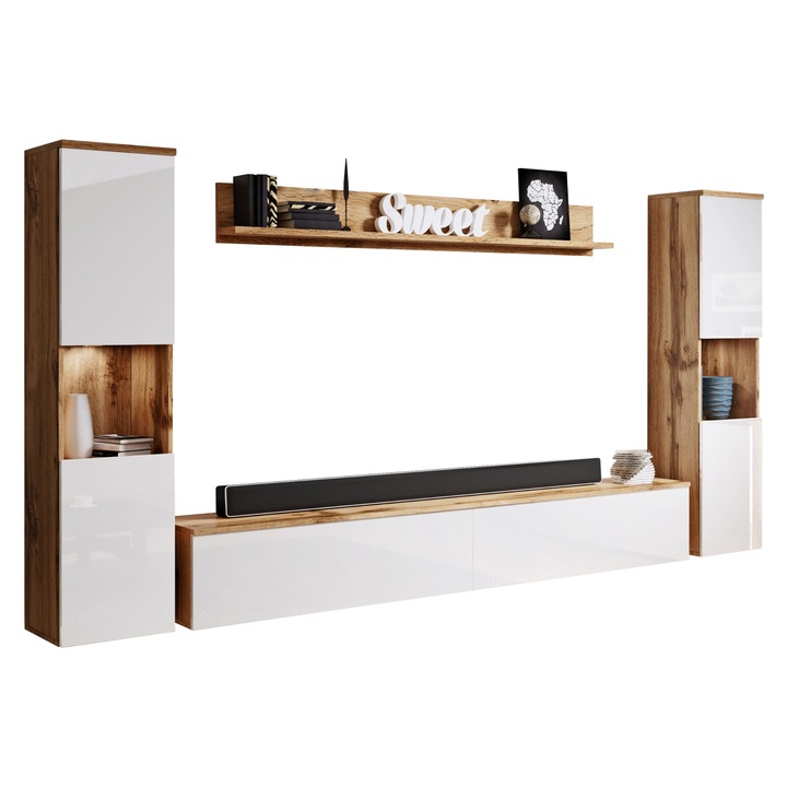 Obývacia stena SORIA XL dub wotan/biela lesklá 1