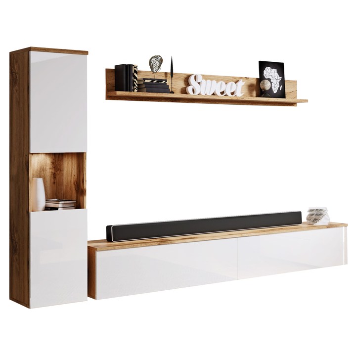 Obývacia stena SORIA dub wotan/biela lesklá 1