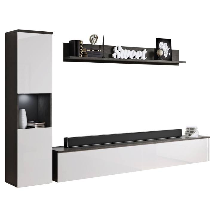 Obývacia stena SORIA antracitová/biela lesklá 1