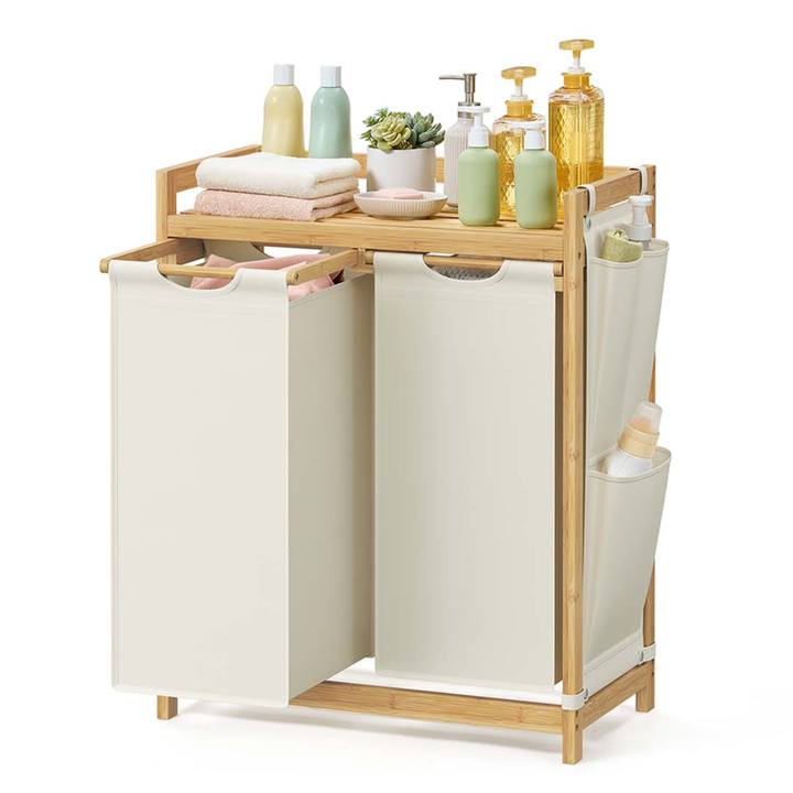 Kôš na bielizeň SORTER biela/bambus 1