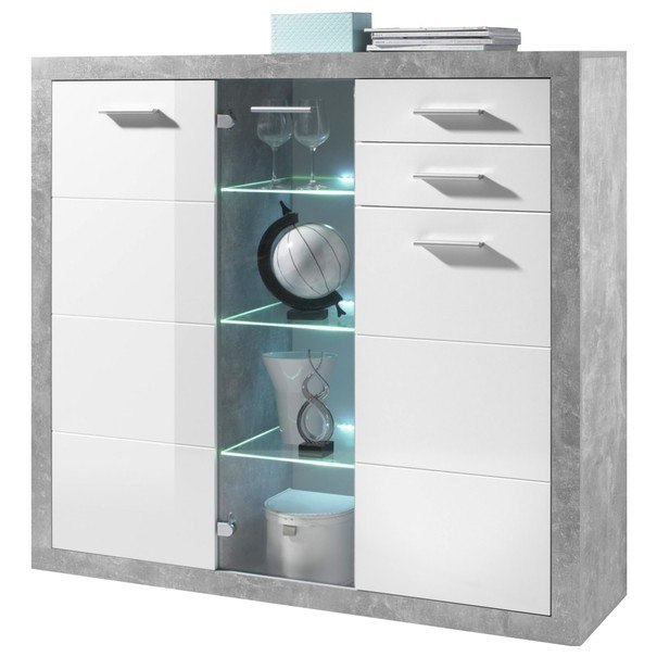 Komoda s LED osvetlením  STONE 3 betón/biela 1