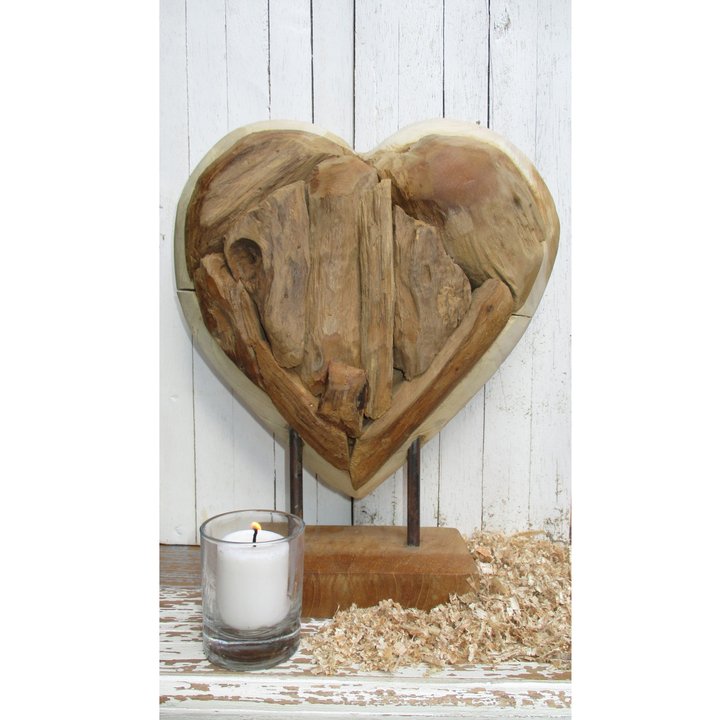 Dekorácia srdce TEAK HERZ prírodná, výška 60 cm 1