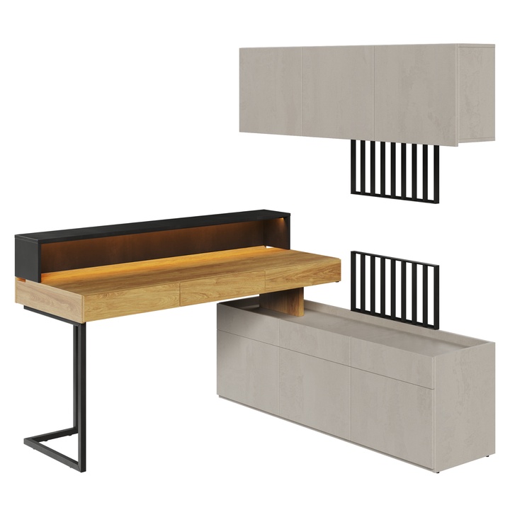 Študentská zostava TEEN FLEX 3 silk flou/orech hiroka/oceľová 1