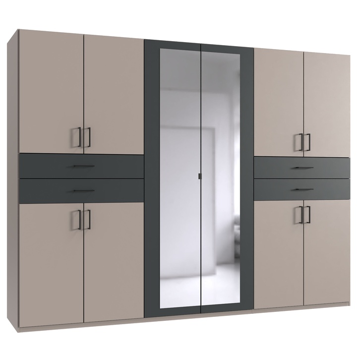 Šatníková skriňa so zrkadlami TERENCE taupe/sivá 1
